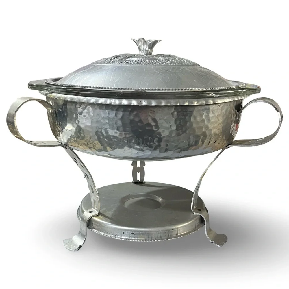 Vintage 1960s Foreman 4 Family Chafing Dish with Pyrex 1.5 Quart Insert